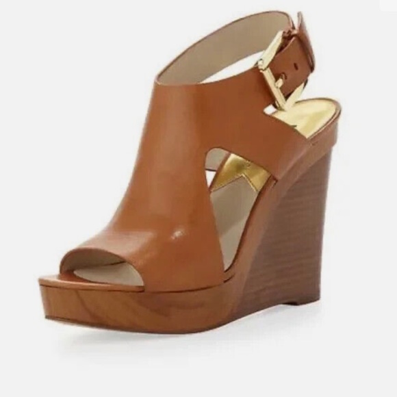 MICHAEL Michael Kors Shoes - Michael Kors Brown Josephine Leather Peep Toe Platform Sandals